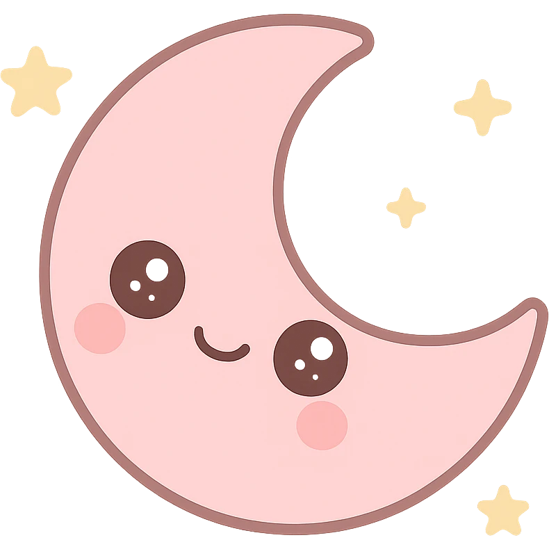 kawaii style icon of a pink moon with a cute face, soft pinks emoji