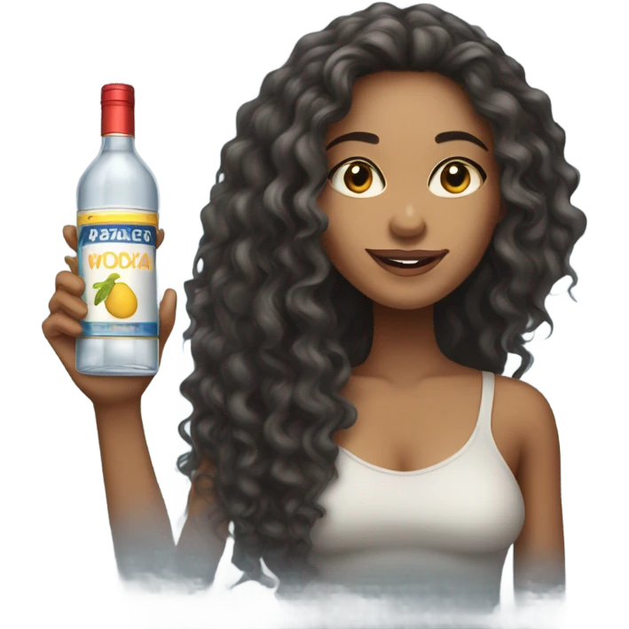 Mixed race woman with long curly hair with a bottle of vodka emoji