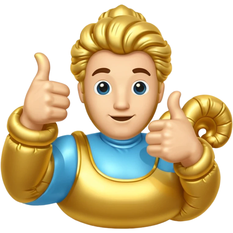 gold and light blue rococo inflatable thumbs up emoji