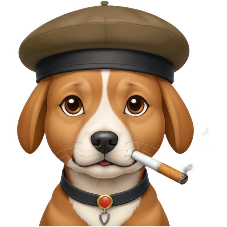 Dog wearing beret with a cigarette emoji