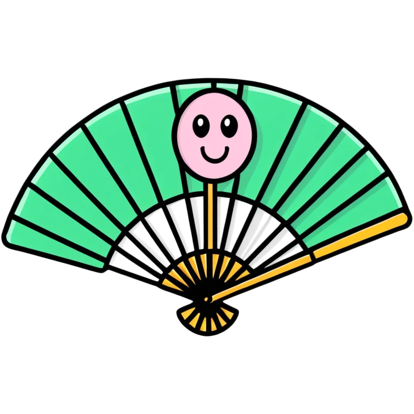 Folding paper fan with a kawaii face emoji