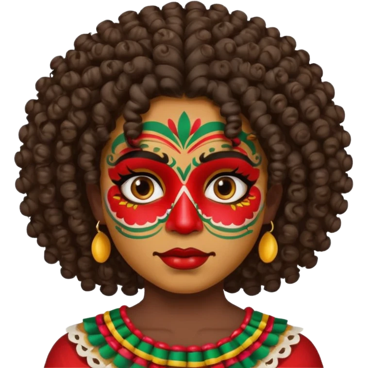 painted face mexican theme, curly hair emoji