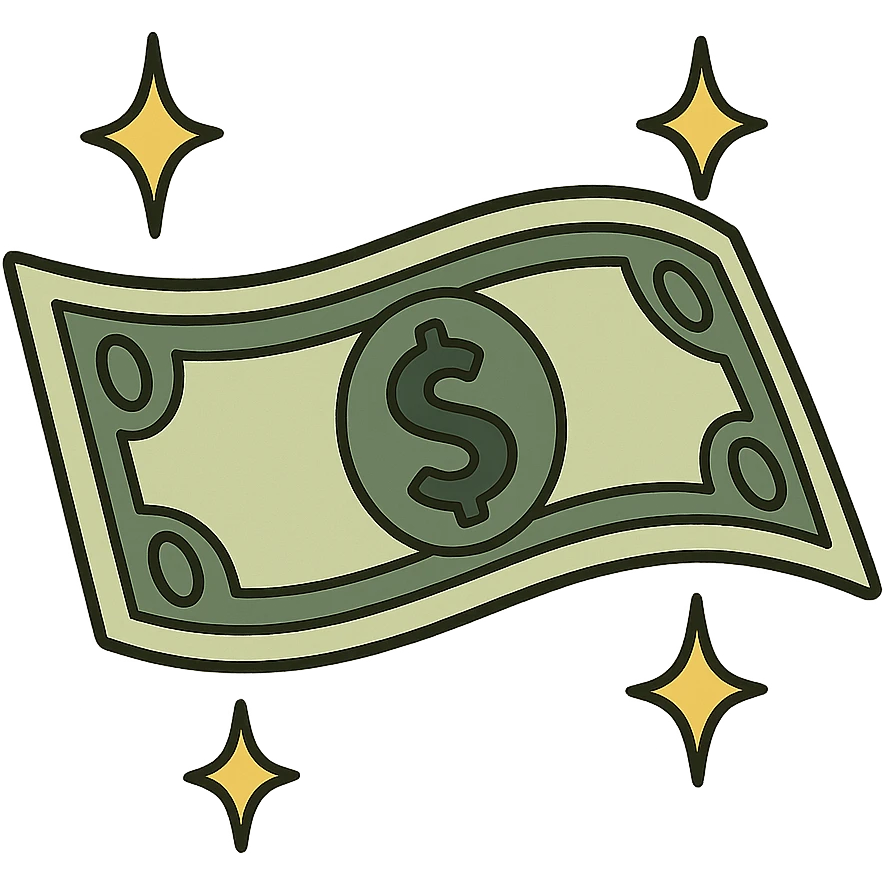 dollar bill with sparkles emoji