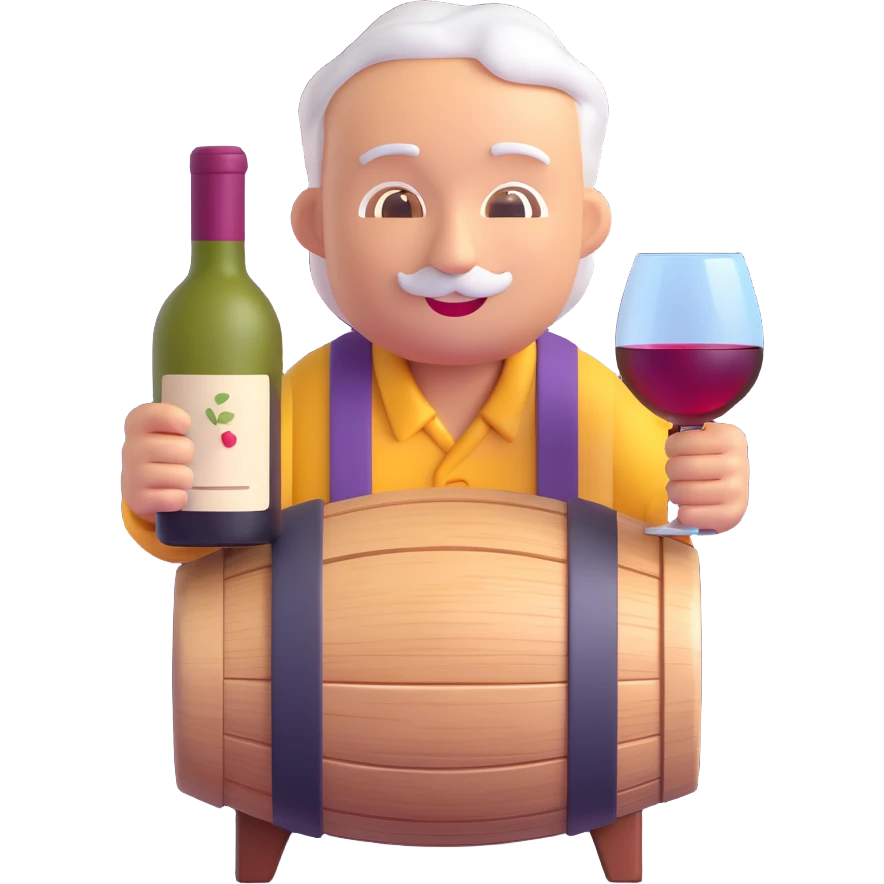 icon representing aging in wine making process, 3D emoji style emoji