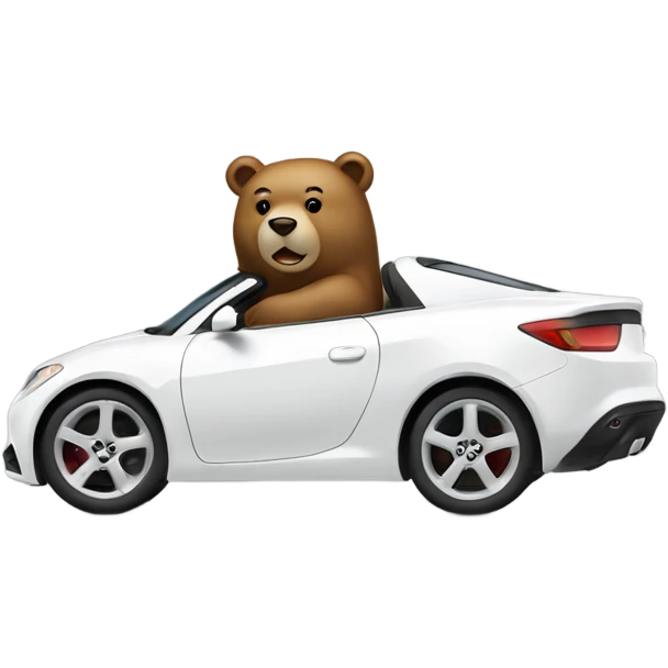 Bear driving white sports car emoji