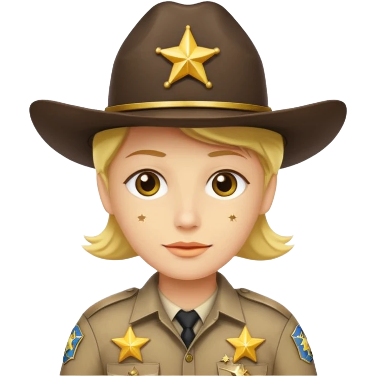 Generate me a yellow-skinned person from Apple's emoji, and make him wear a realistic sheriff's uniform from the United States, but please only add two stars to the uniform, one on the hat and the other on the shirt. emoji
