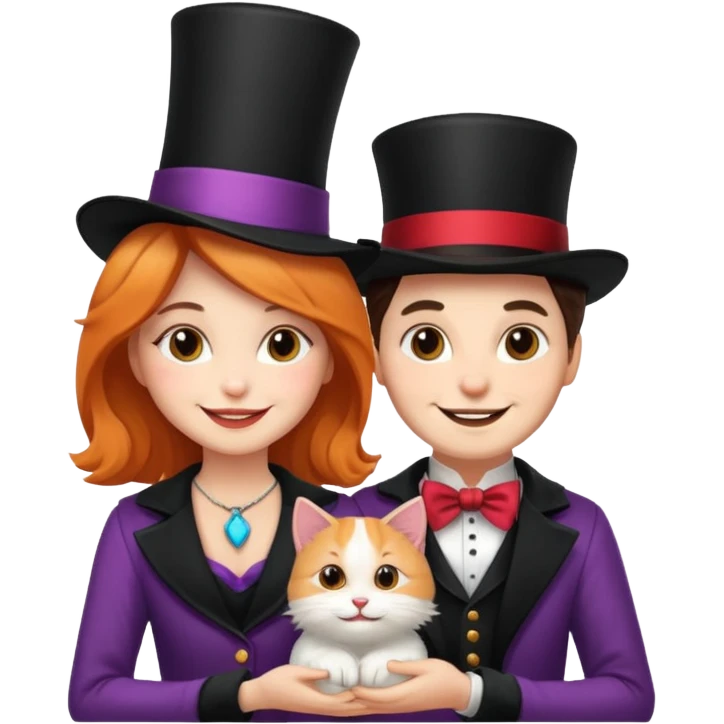 magician couple and their pet cat emoji