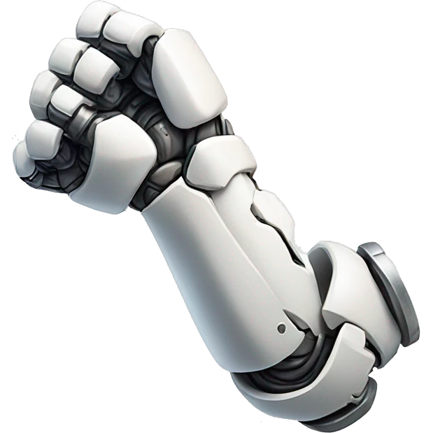 Flexing white mechanical cyborg arm and bicep emoji