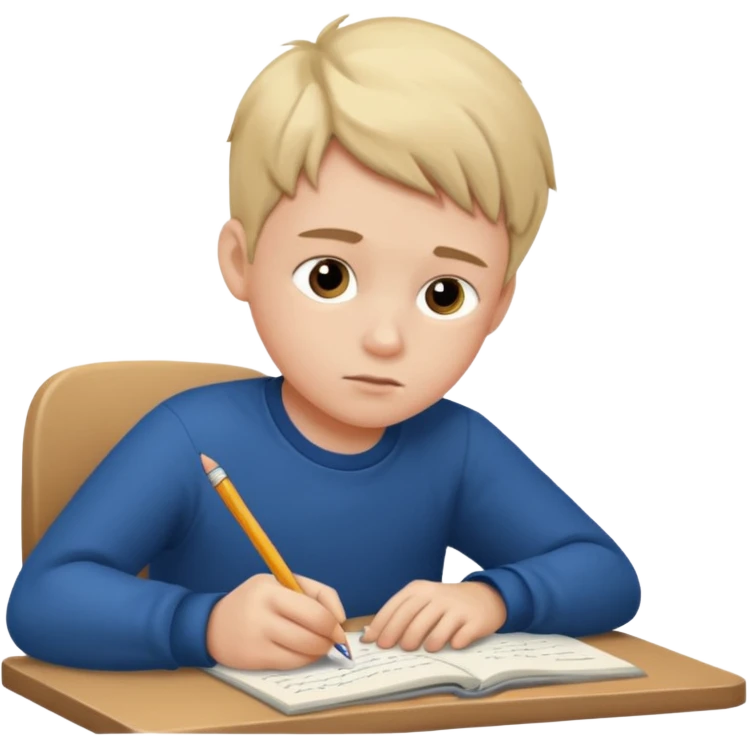 پسری که پاشو باز کرده و داره تکلیف می‌نویسه emoji