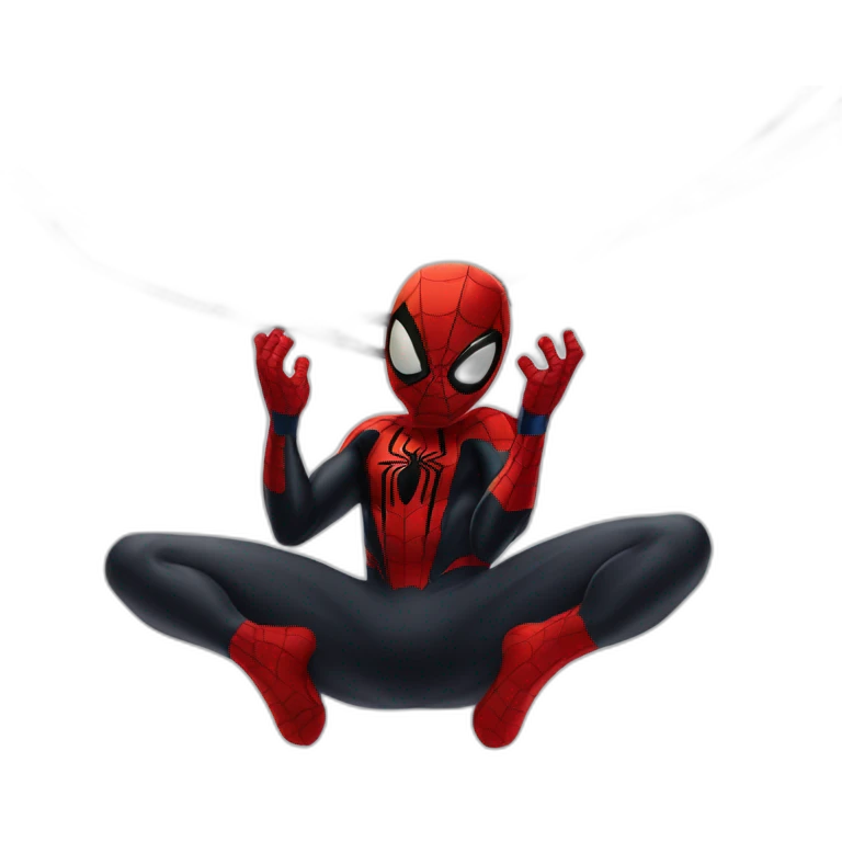 Spiderman Miles morales doing a meditation upside down hanging from a web emoji