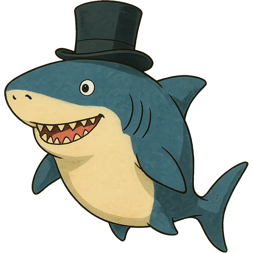 ghibli style shark wearing a top hat emoji