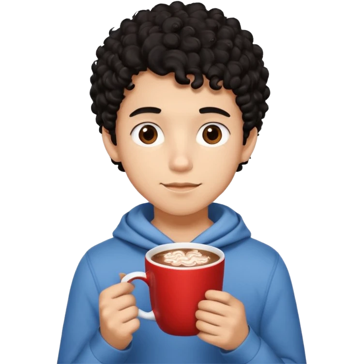 Un homme de 16 ans aux cheveux noirs bouclés avec une couleur de peau, couleur, chocolat chaud, tout skinny  emoji