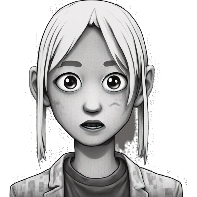 character from junji ito's horror manga in pixel art black and white style emoji