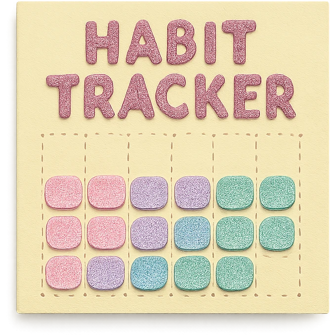 soft pastel gentle habit tracker grid with delicate dotted lines with a pastel yellow background emoji
