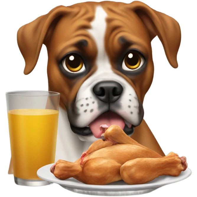 Boxer dog eating chicken emoji