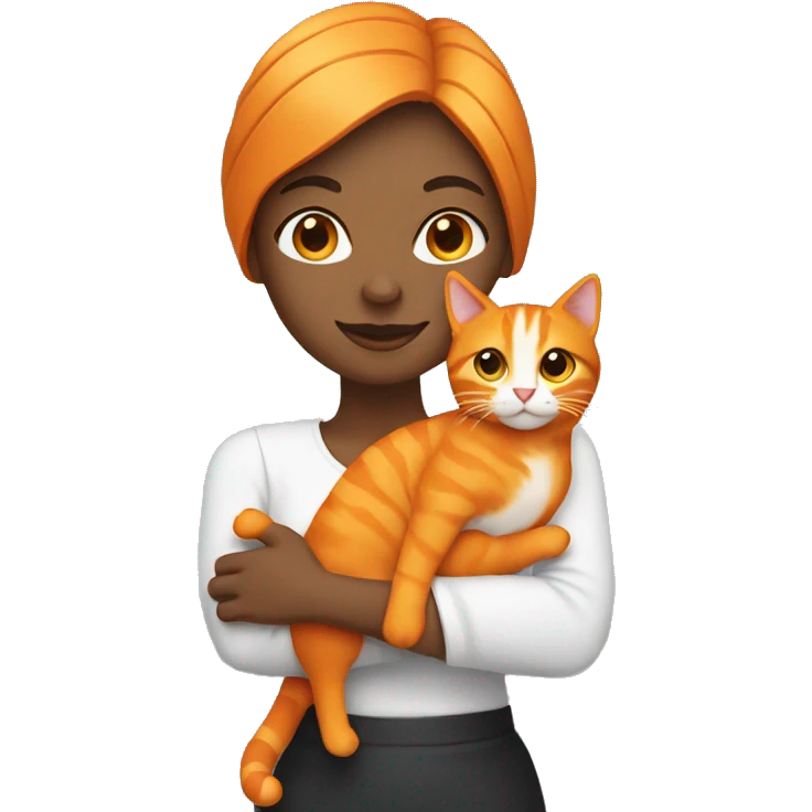 pretty woman holding orange cat emoji