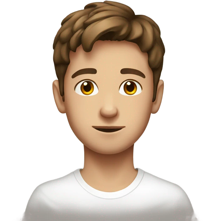 brown haired boy portrait with white t shirt  emoji