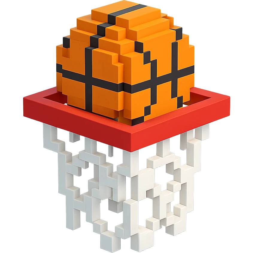 Voxel-style basketball in a net, variation 7 emoji