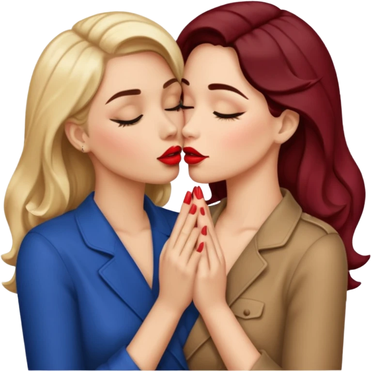 two women kissing hands wrapped around each other emoji