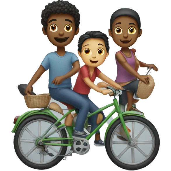 Three friends two boys and one girl on bike emoji