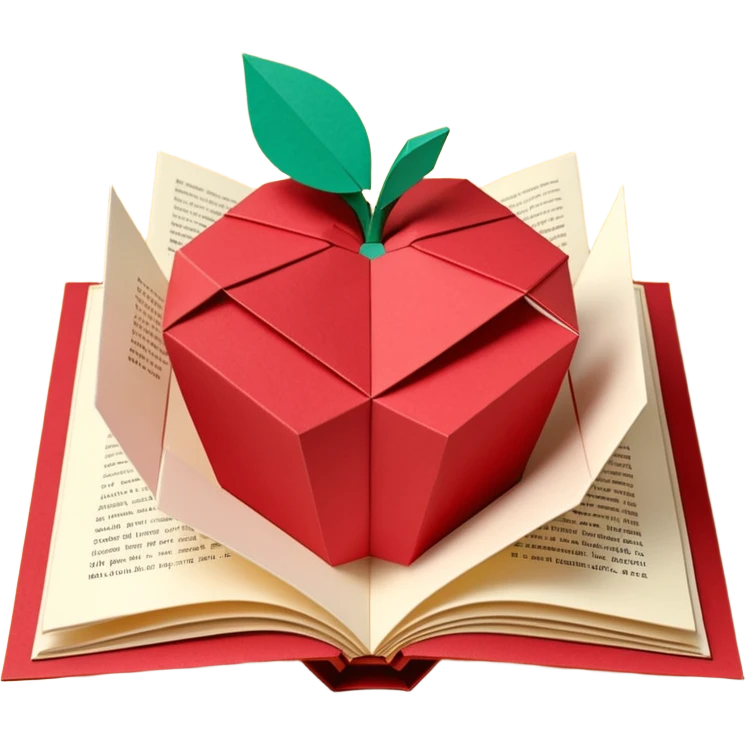 3D render of Pop-Up Book entirely of folded origami paper, sharp creases, cardboard texture, matte finish, visible paper grain, craft aesthetic,  apple emoji style, isolated on white background --v 6.0 emoji