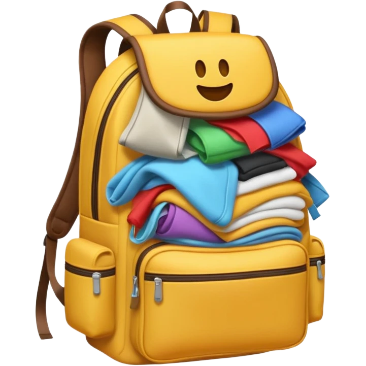 Emoji-style backpack overflowing with clothes emoji