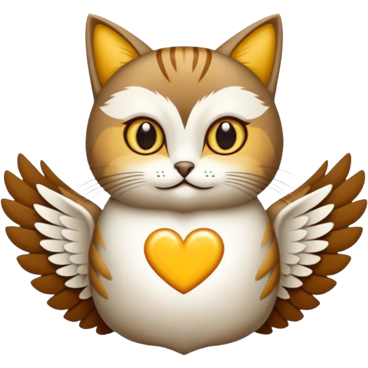 crea un gato con alas de búho con pelaje color cafe y blanco emoji