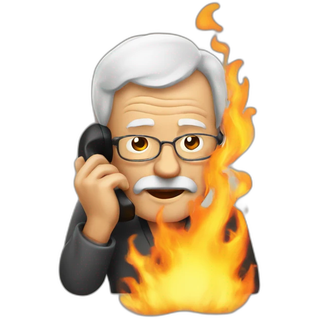 old man on the phone on fire emoji