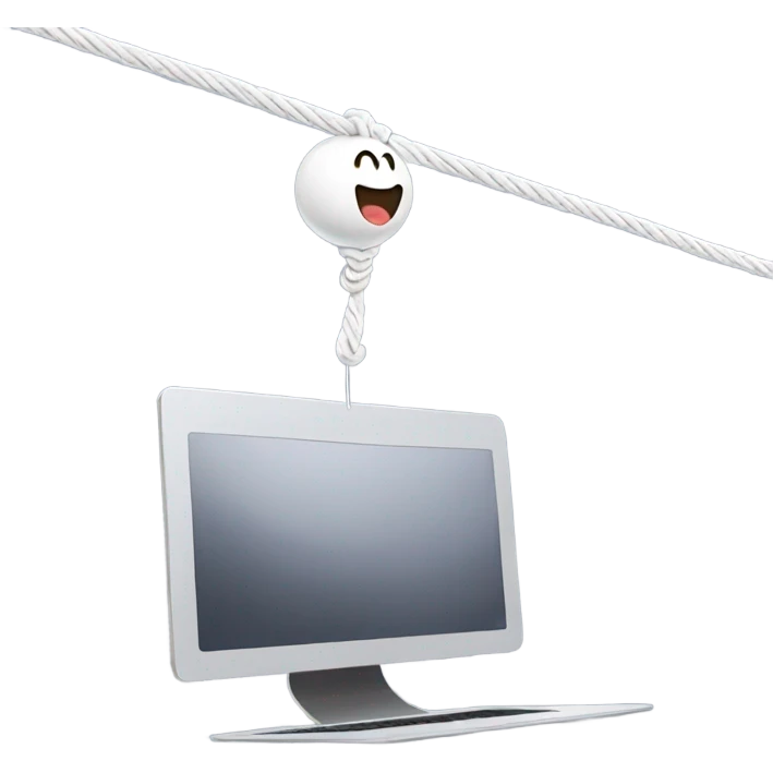 rope hanging from the ceiling holding a laptop emoji