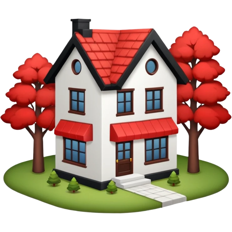 Dom parterowy z czarnym dachem i biała elewacją ze wstawkami z czerwonej cegły.Na drugim planie las. emoji