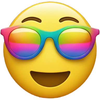 yellow, circle, smile, wearing colorful sunglasses emoji