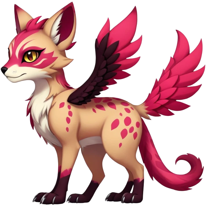 Vibrant dark edgy badass cool Falvie-Fionbri-creature-fursona, full body, with random markings emoji