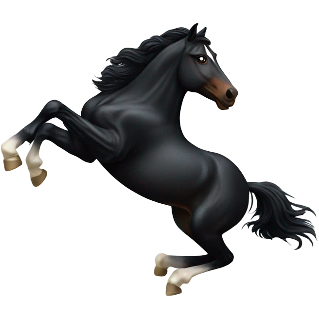 A black horse tatchs jumps over  emoji