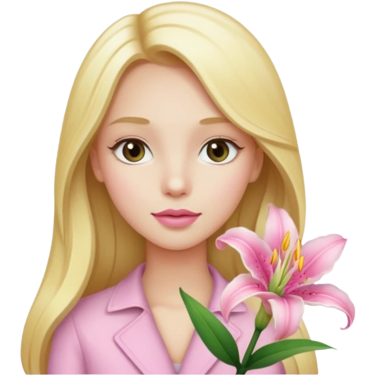 light pink lilium with a girl with blond long hair and clean girl make up  emoji