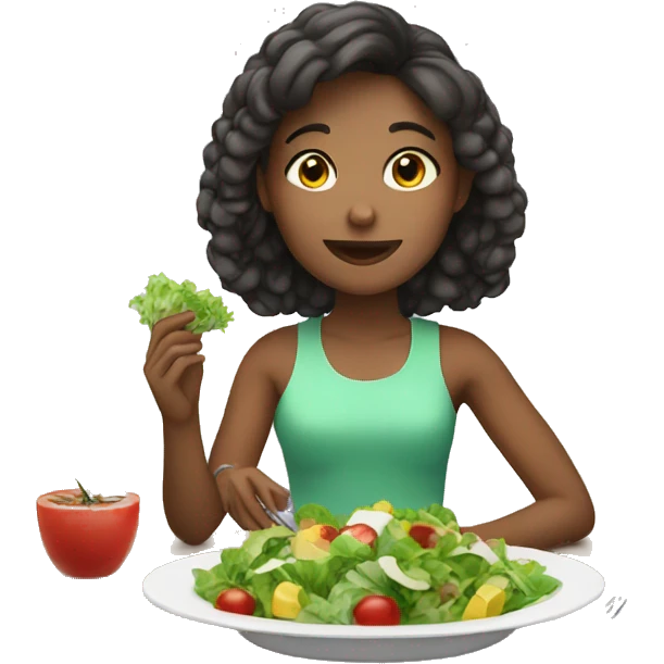 Girl eating salad on a table emoji
