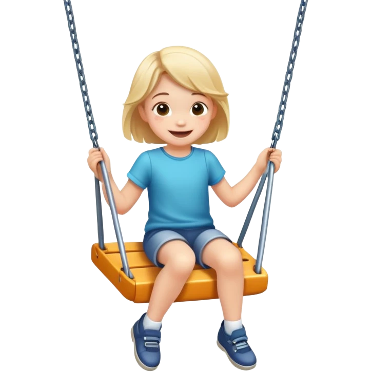 a child swinging on a playground swing, cheerful and playful emoji