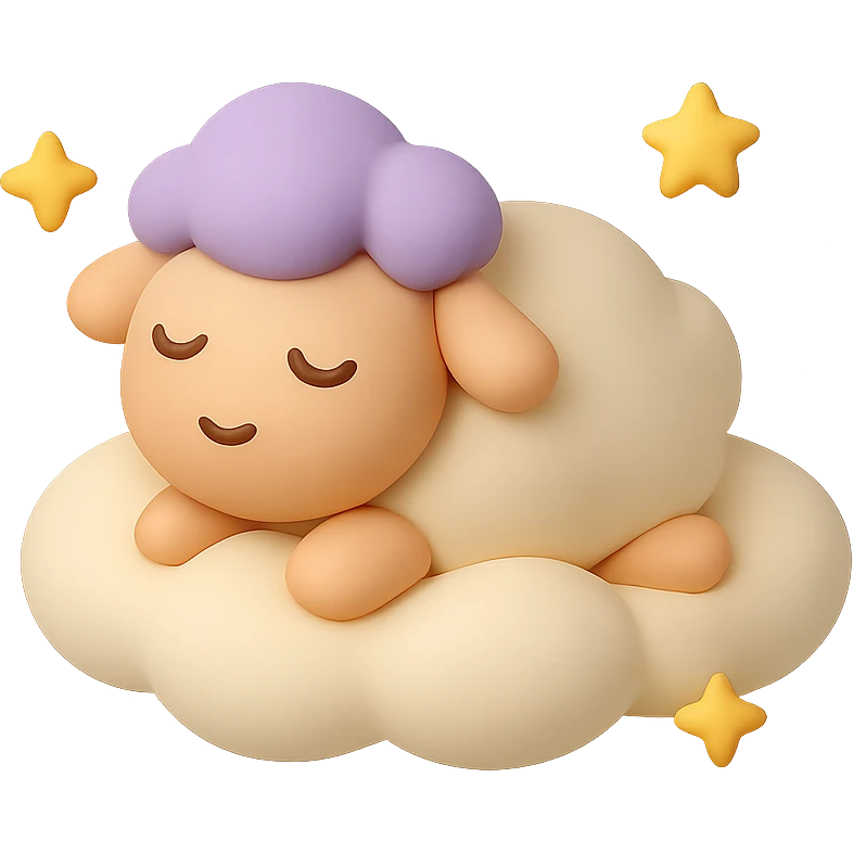 A cute sleeping sheep on a soft cloud with tiny stars around it emoji