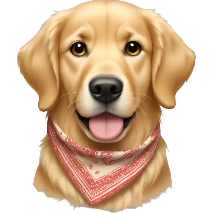 Beige golden retriever face wearing a bandana emoji