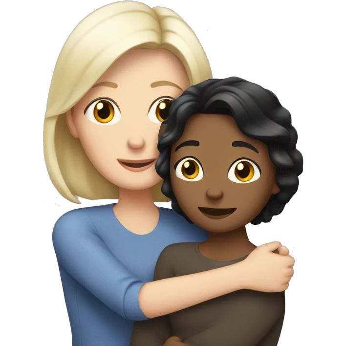 White mom hugging white adult daughter with both black hair emoji