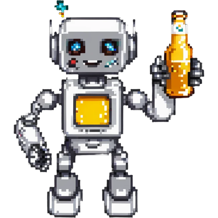 robot graphic designer cheering with a beer emoji