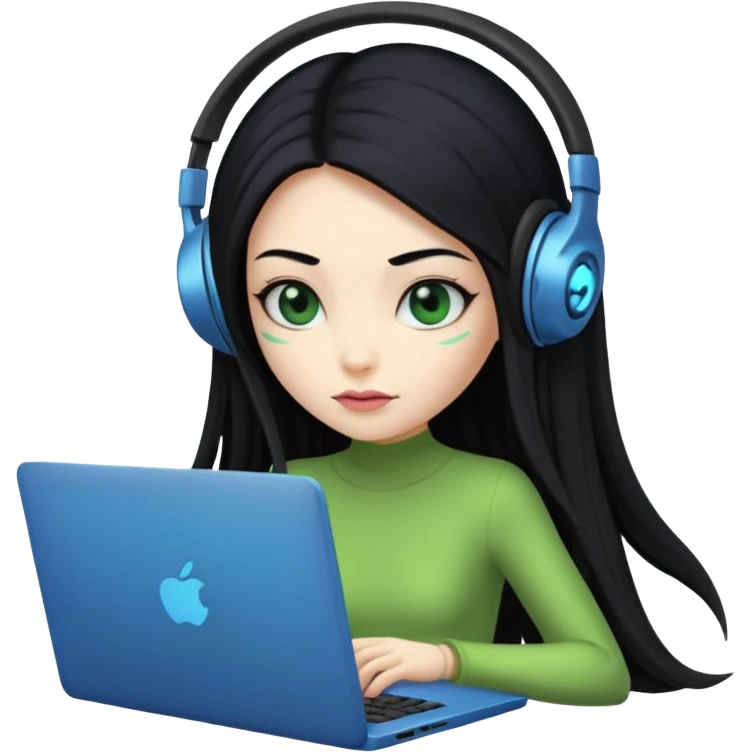 lady alien with only gaming laptop. negative : headphones emoji