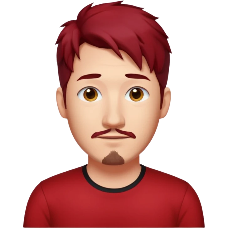 Markiplier with dark red hair, red shirt emoji
