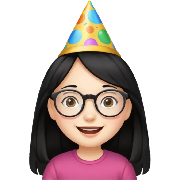 a little girl with long black hair with birthday hat, wearing glasses















 emoji