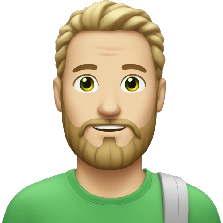 white man with man bun and beard with t shirt green eyes emoji