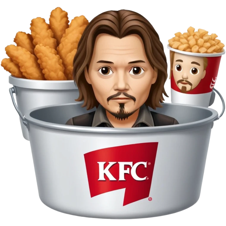 Johnny Depp sitting in a KFC bucket, long hair, goatee emoji