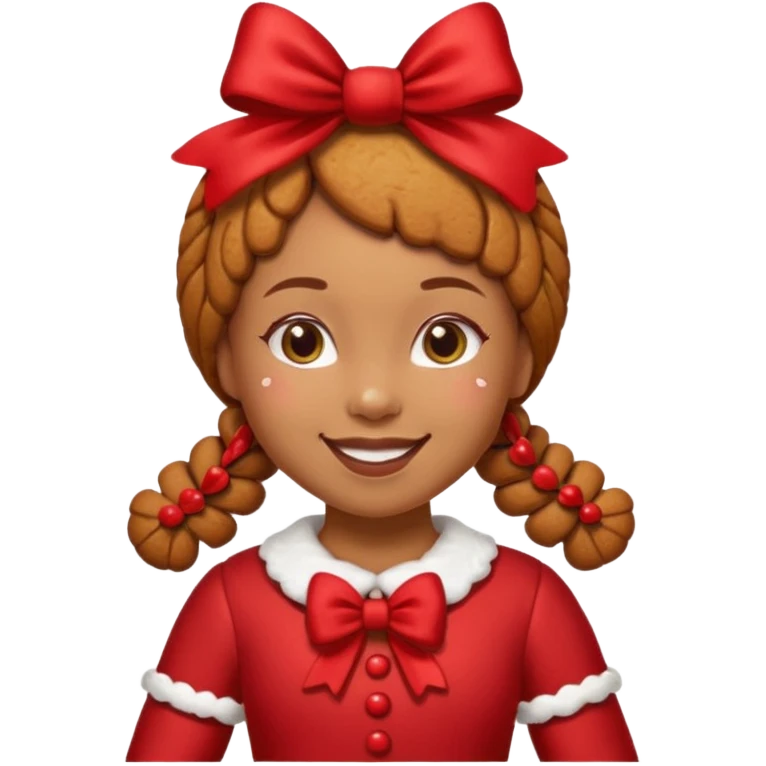 Christmas cookie with arms and legs but make it a girl, wearing red bow on her head emoji