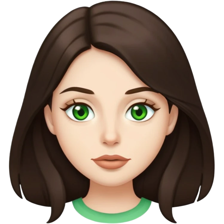 Me with long dark brown hair green eyes and thin top lip and big bottom lip emoji