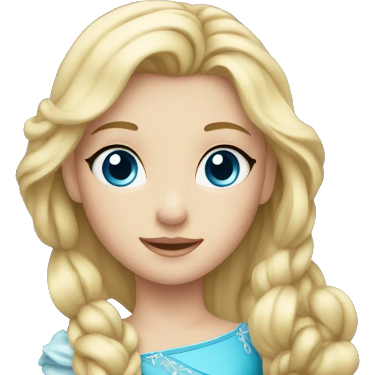 A princess with blue eyes, straight blonde hair and young emoji