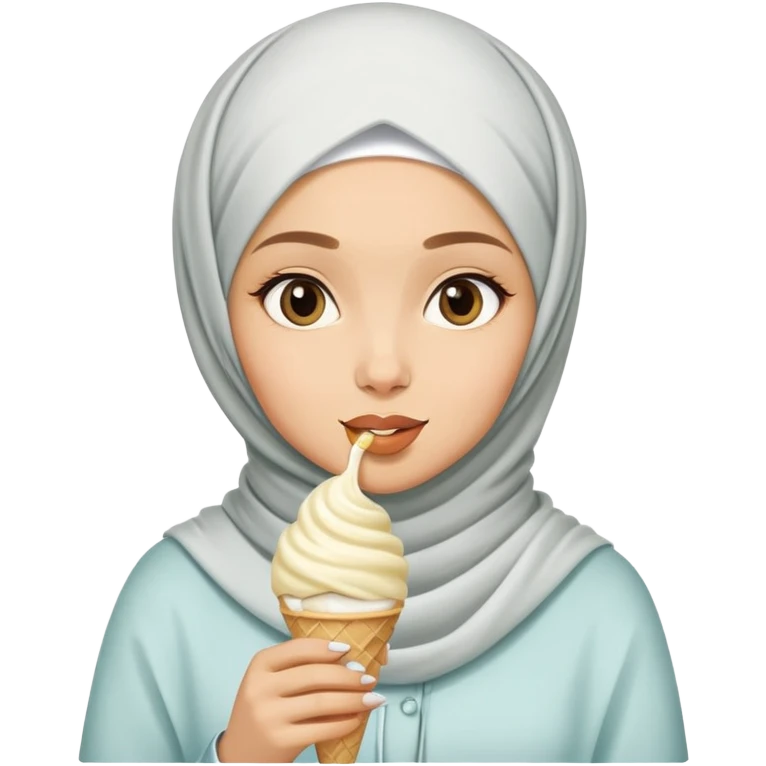Girl wearing hijab eating vanilla ice cream emoji