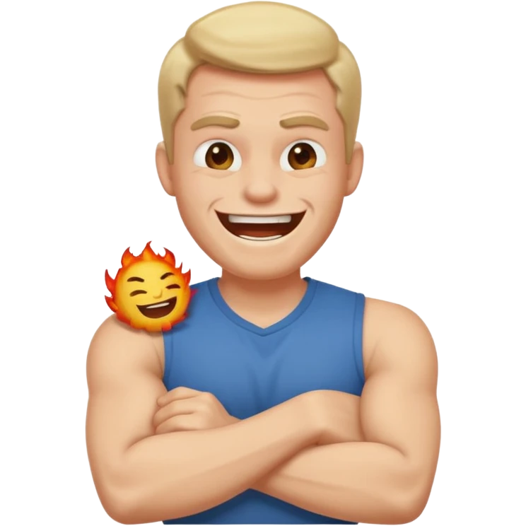 Arms crossed around angry laughing guy emoji